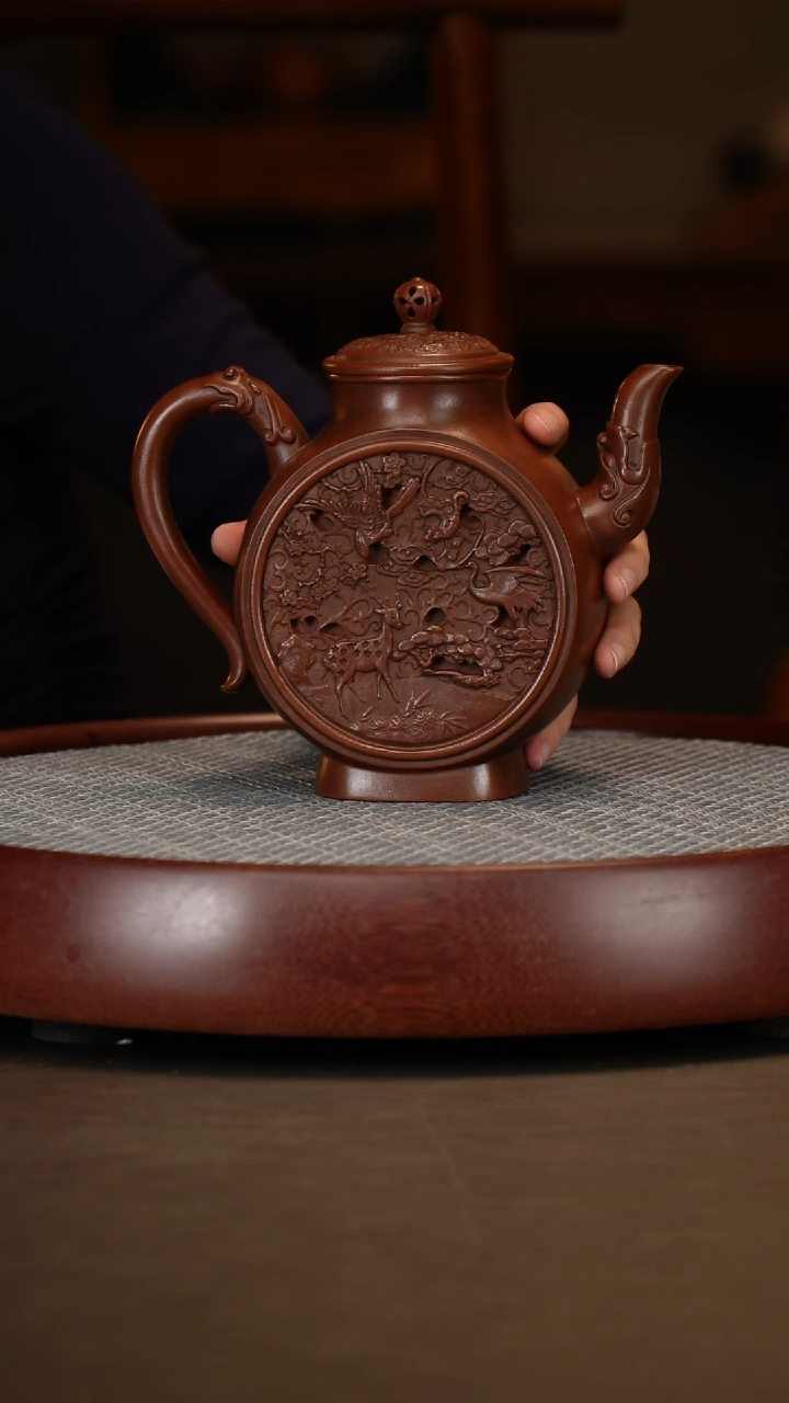 【闪购商品】紫砂茶壶福禄寿喜+赏盘+唐云后人画