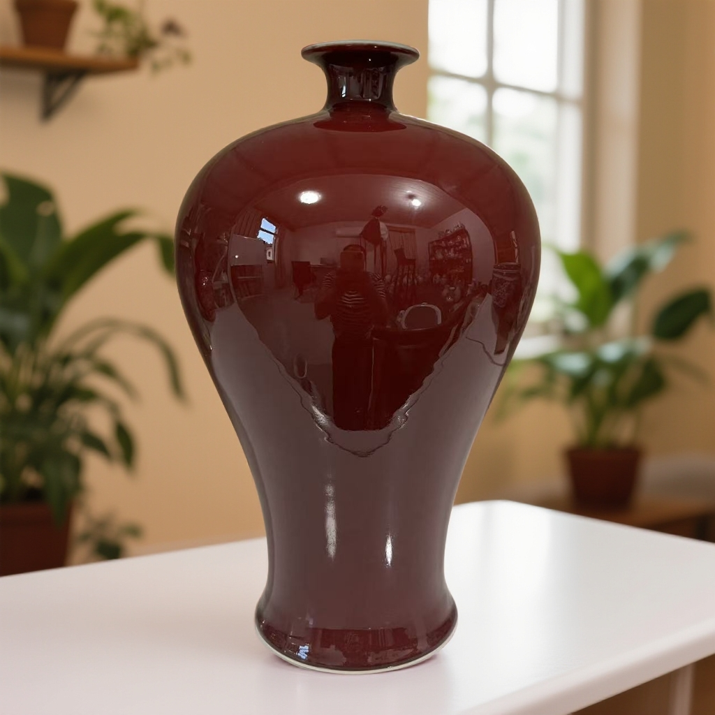 景德镇陶瓷花瓶梅瓶霁红【高32肚20口6】