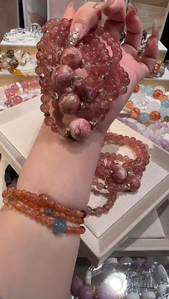 未镶嵌菱锰矿（红纹石）手绳多样性发一