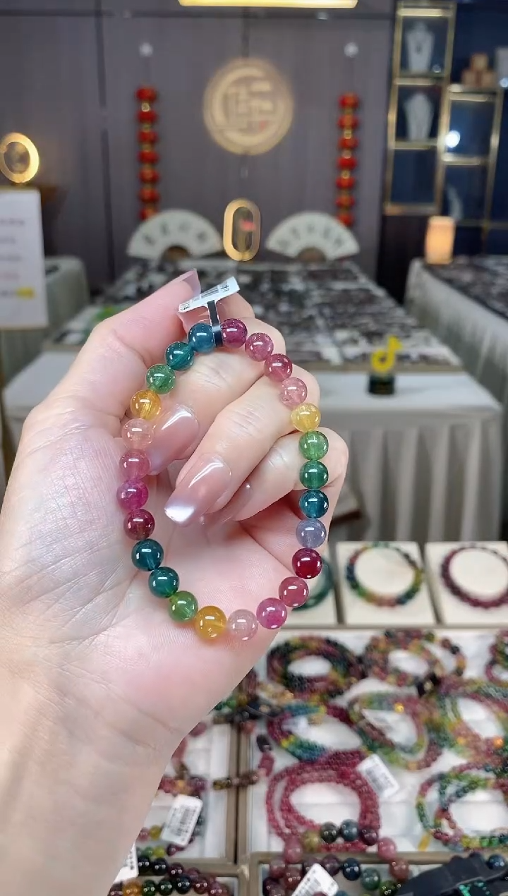 未镶嵌冰透体老矿碧玺色标单圈手串7mm+碧玺hon多样性发一条