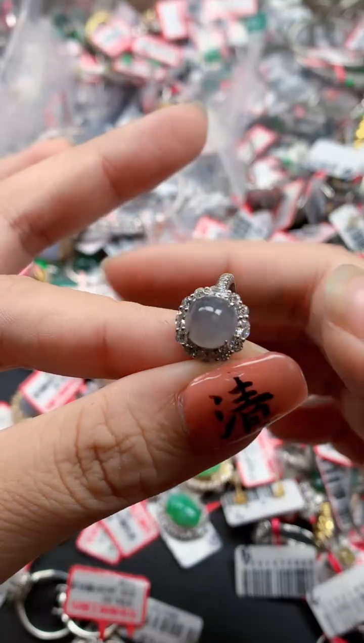 银S925镶嵌戒指翡翠天然A货缅甸翡翠