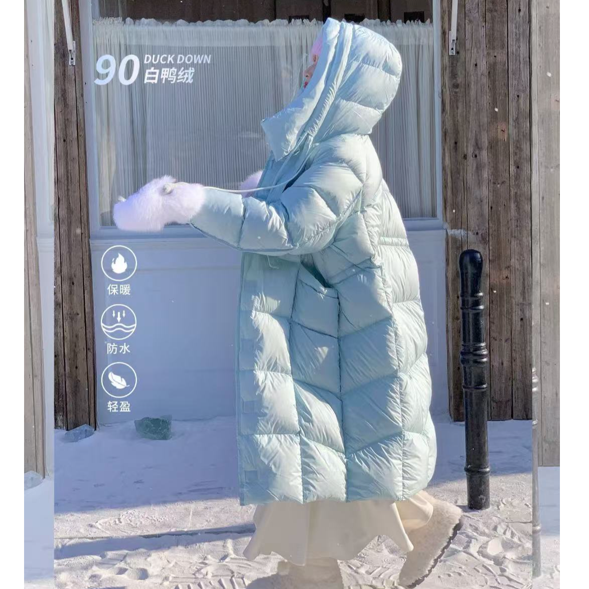 新国标90%绒冬季时尚百搭泡芙梭织气质连帽休闲羽绒服加厚女装088