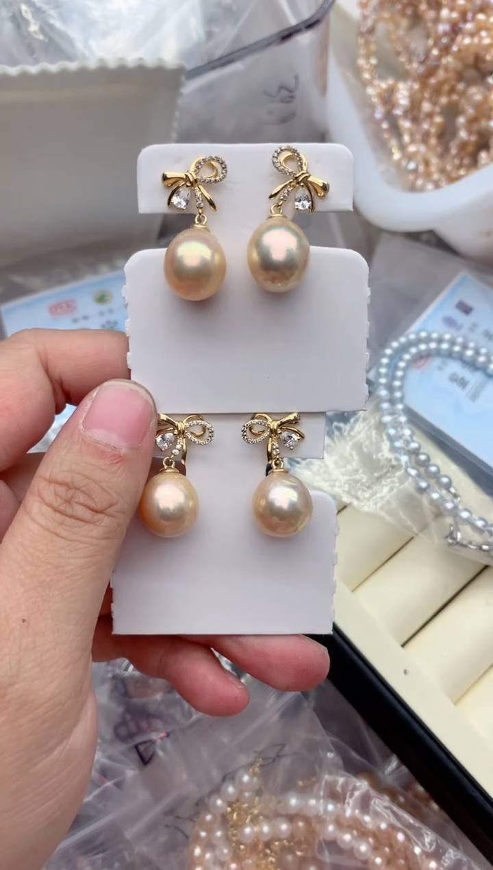 银S925镶嵌耳饰淡水珍珠多样性发其一，非无暇