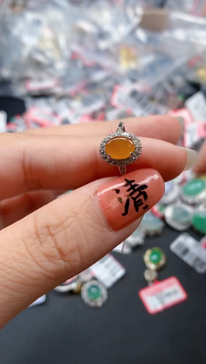 银S925镶嵌戒指翡翠天然A货缅甸翡翠