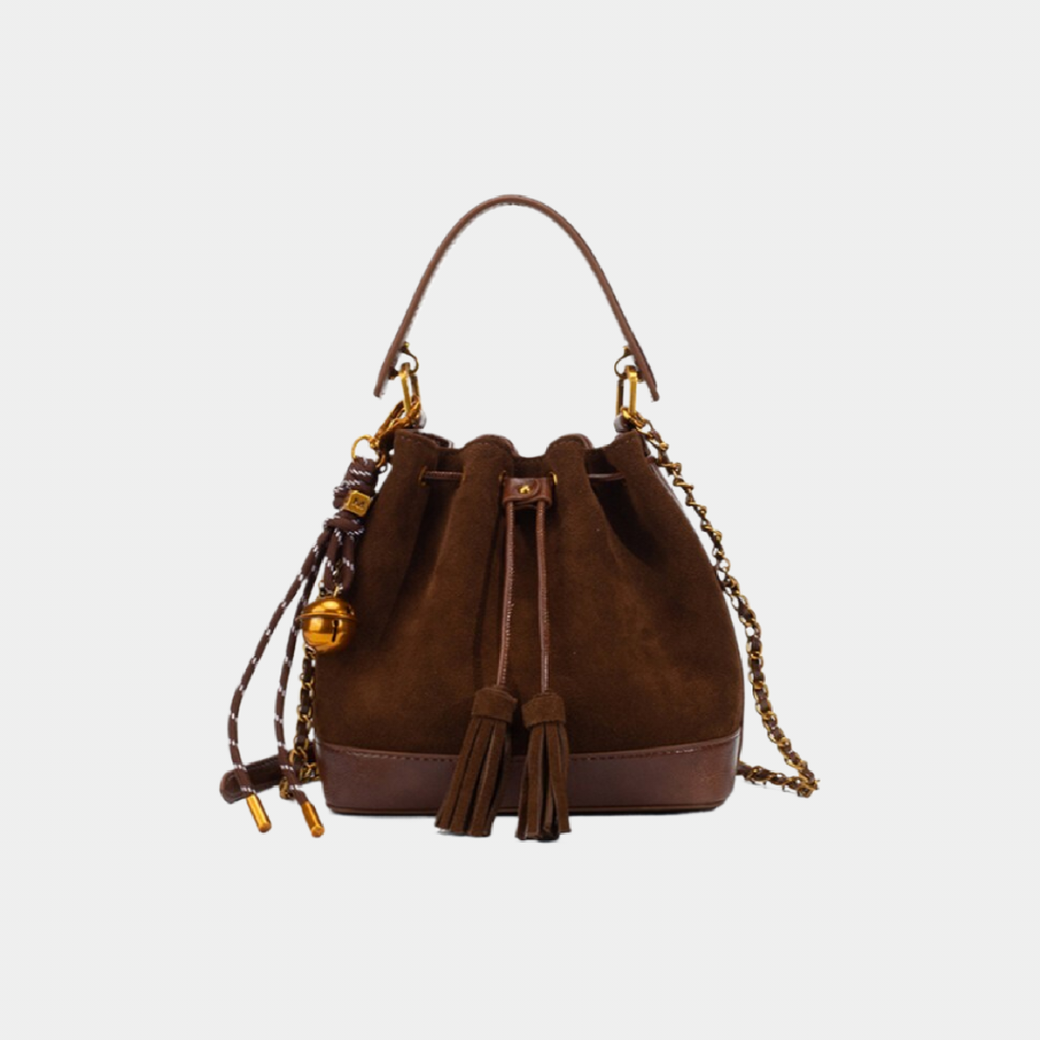 2025新款翻毛皮流苏抽绳水桶包4713