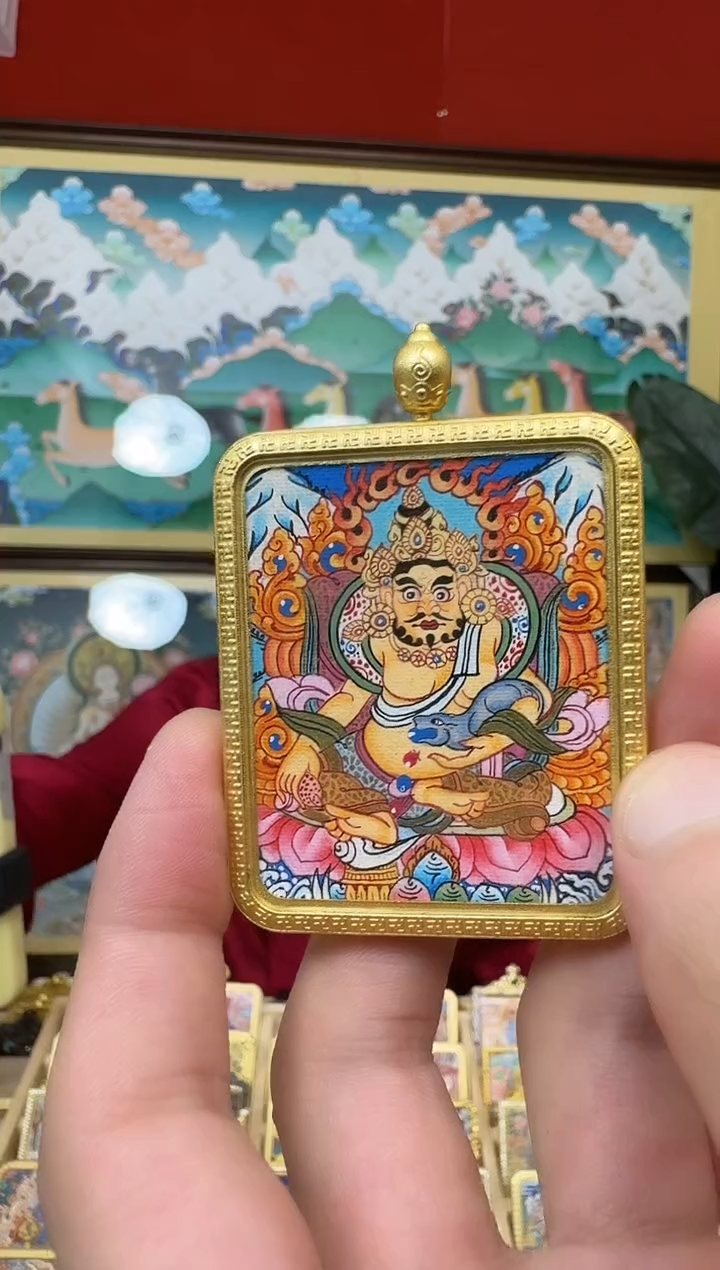 吊坠黄财神-热贡纯手绘唐卡吊坠