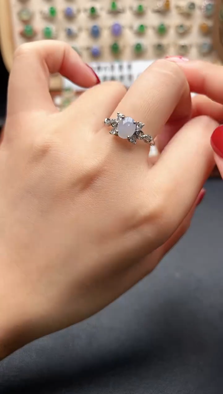 银S925镶嵌戒指翡翠一物一证一礼盒