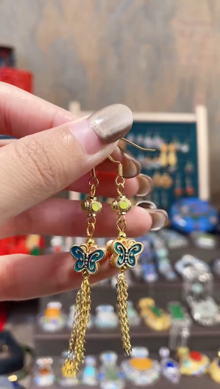 非遗烧蓝精品小耳环蝴蝶