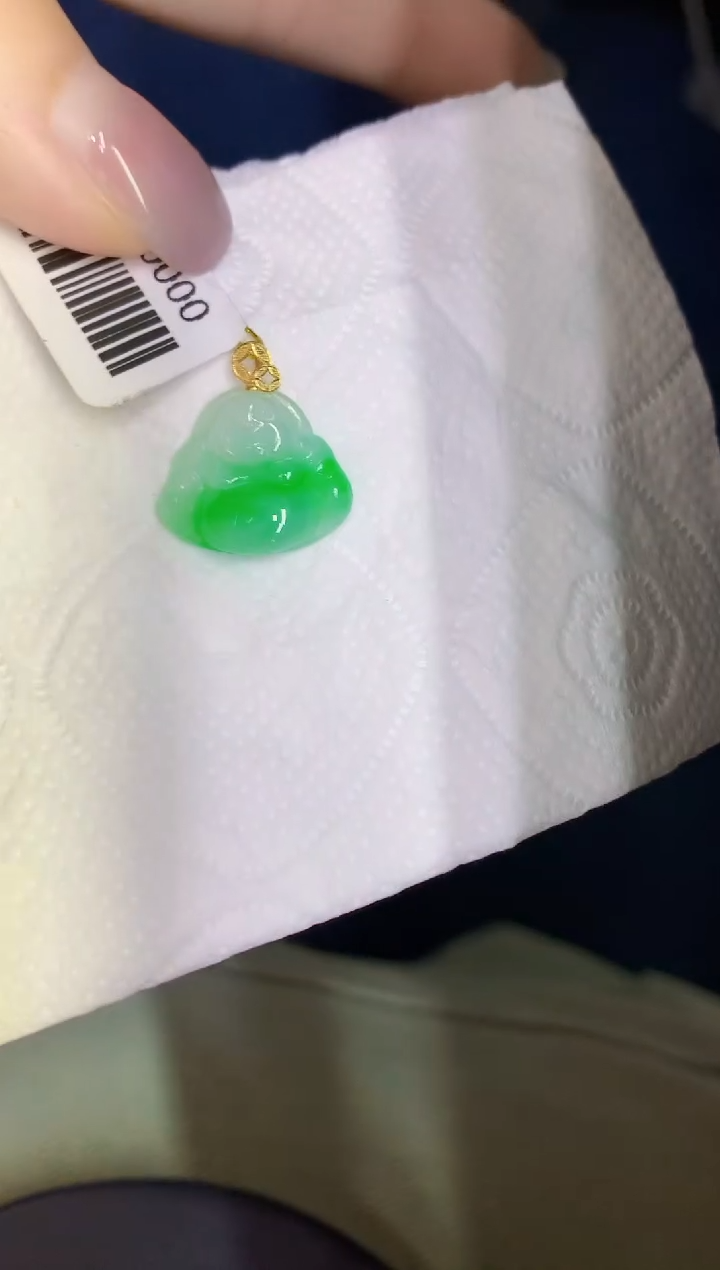 颈饰18K金镶嵌翡翠缅甸天然翡翠A货