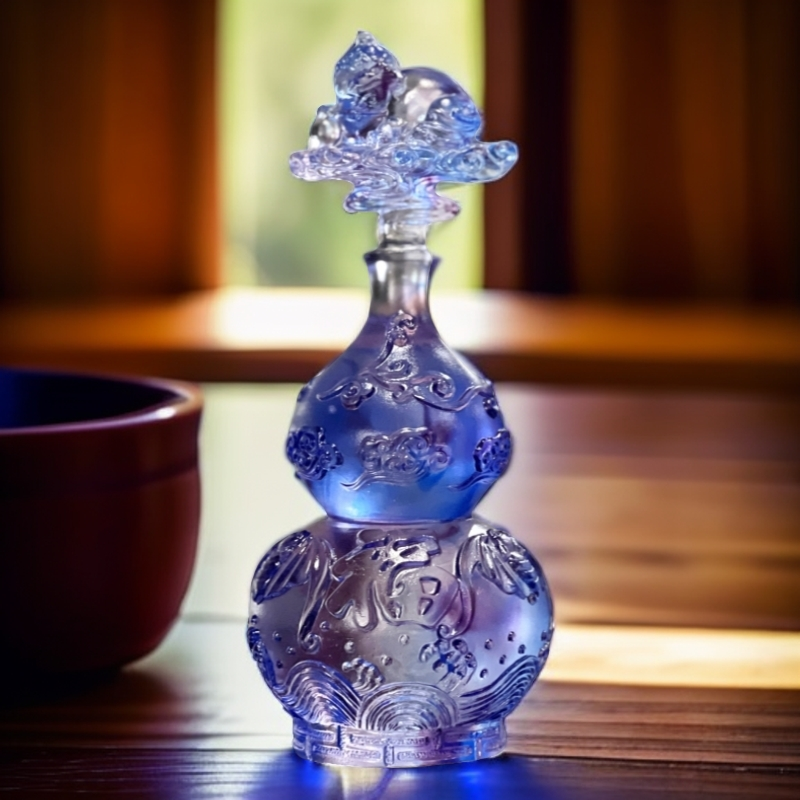【奇居巍】古法琉璃浮雕福山寿海葫芦蓝色装饰家居摆件