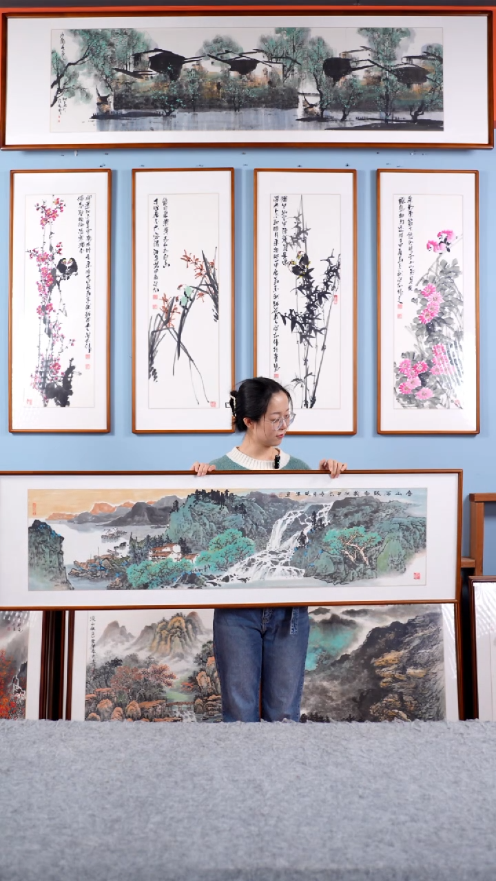 【闪购商品】国画张现军《春山泻银图》手绘带框162*47