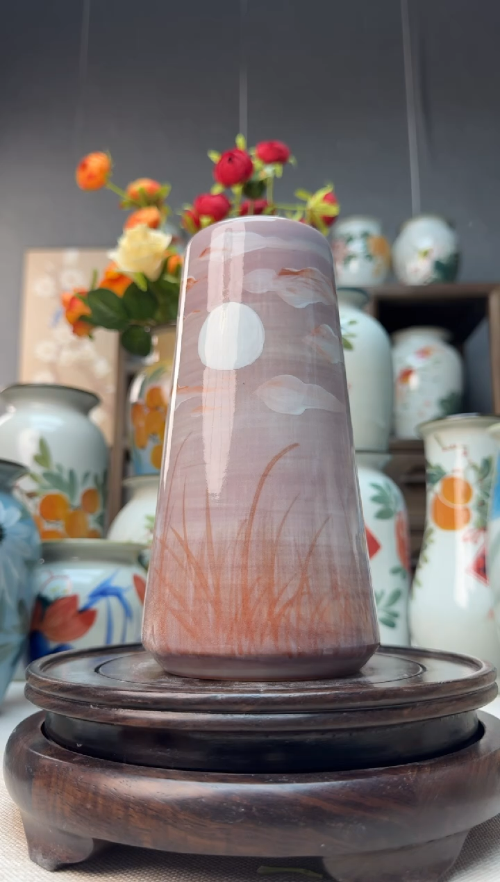 【闪购商品】瓶景德镇手绘陶瓷花瓶底部无孔高18口6左右