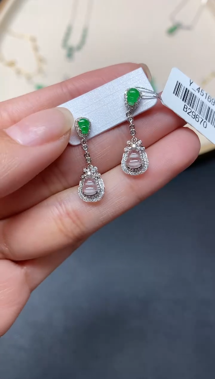 【闪购商品】翡翠耳饰18K金镶嵌A55|3980