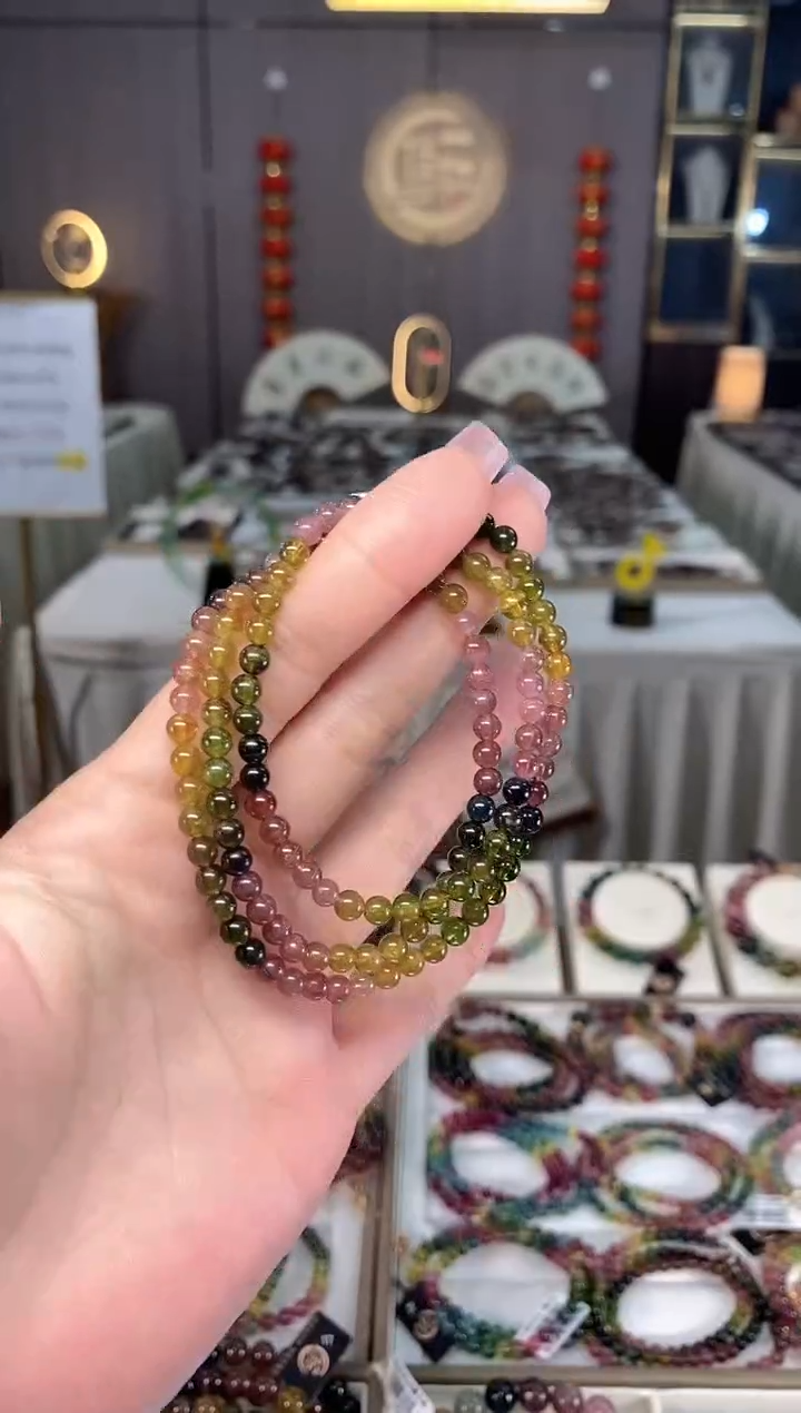 未镶嵌透体老矿碧玺彩虹三圈手串4mm+碧玺多样性发一条hon