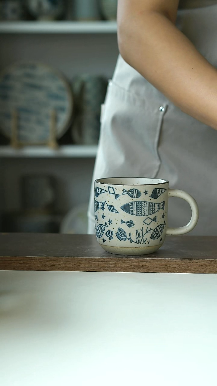 粗陶海底世界咖啡杯240ml@4-2@