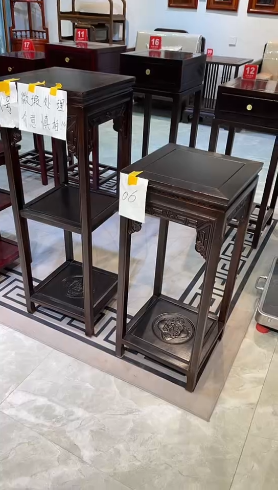 【闪购商品】黑酸枝木类成套家具黑檀色福字花架35*35*80