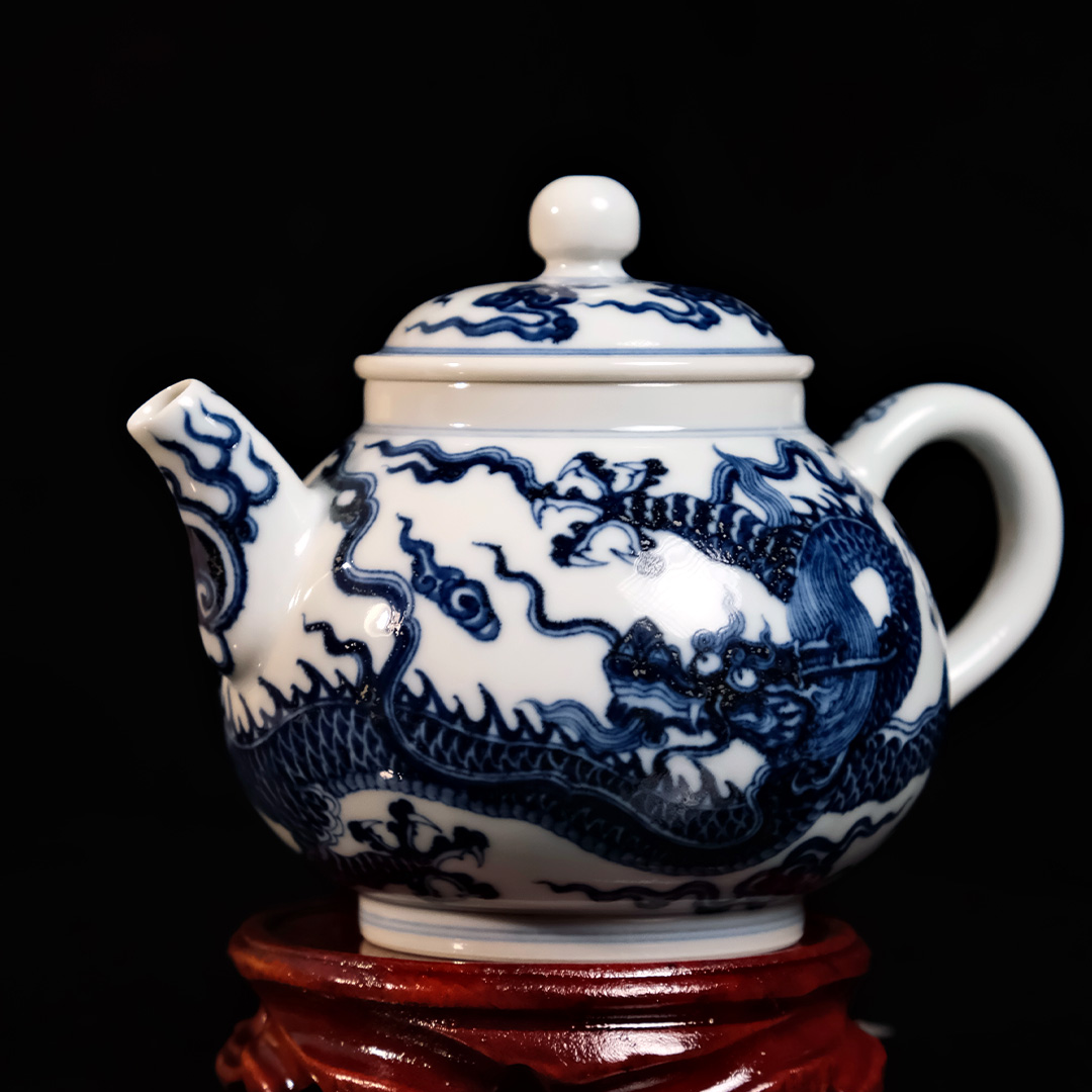 【器度甄选】快雪时晴 柴窑青花 龙纹壶-珍藏版