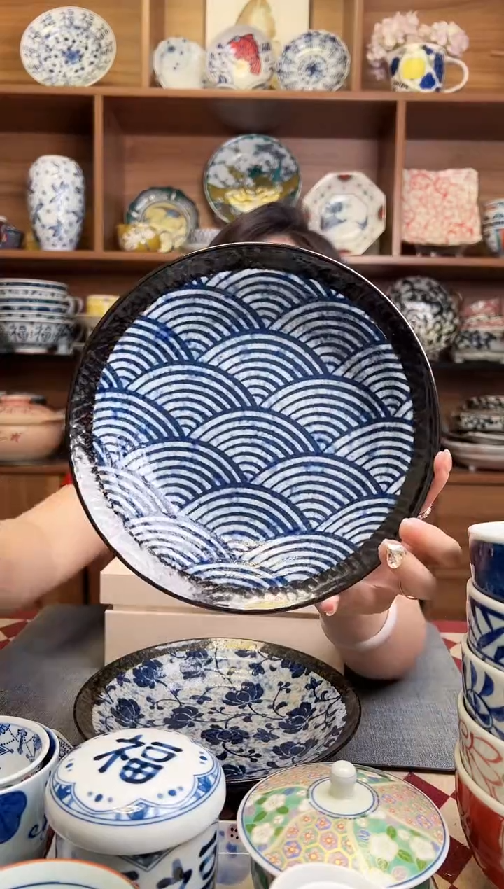 瓷片青海波20cm咖喱盘