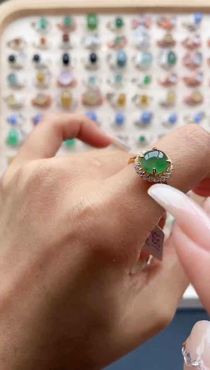 【闪购商品】翡翠戒指银S925镶嵌缅甸天然A货翡翠333  7+4