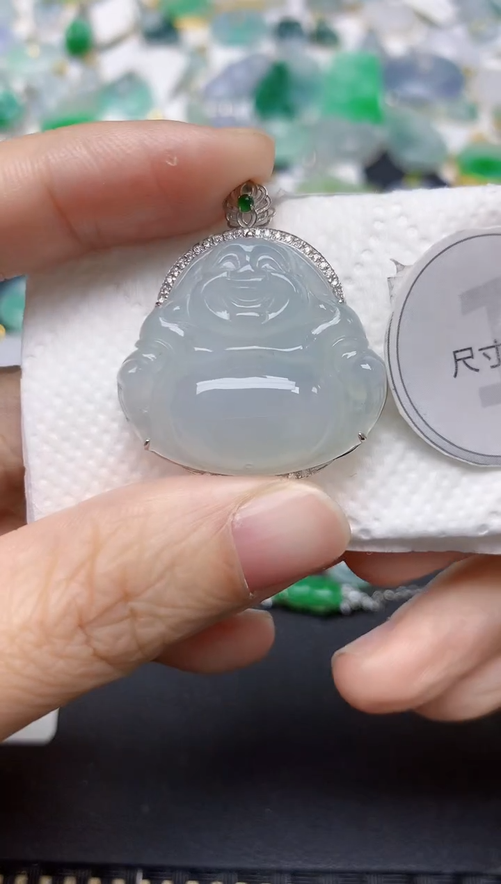 颈饰18K金镶嵌翡翠天然缅甸A货翡翠