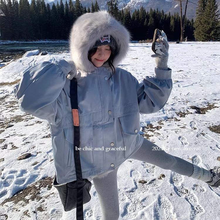 冰川蓝调/连帽工装阔版2025新款廓形大衣