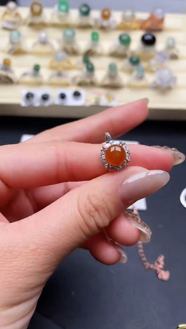 【闪购商品】翡翠戒指银S925镶嵌缅甸翡翠3   4+4