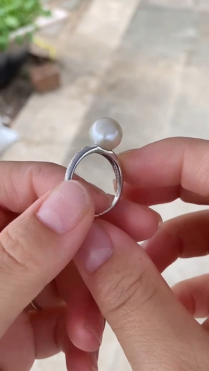 银S925镶嵌戒指淡水珍珠10-11mm天然淡水珍珠戒指