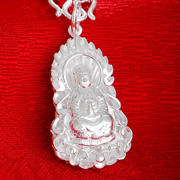 吊坠足银 吊坠足银 足银999纯银观音菩萨项链佛牌吊坠国风礼物