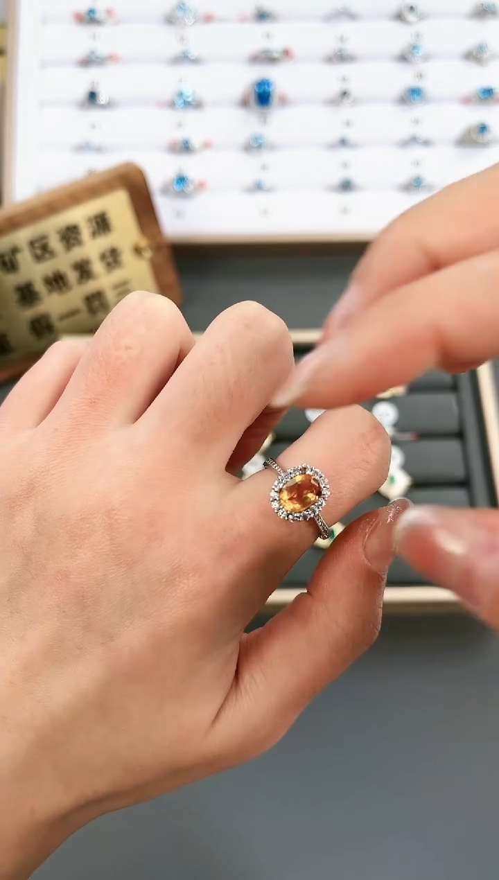 【闪购商品】黄晶戒指银S925镶嵌H-013