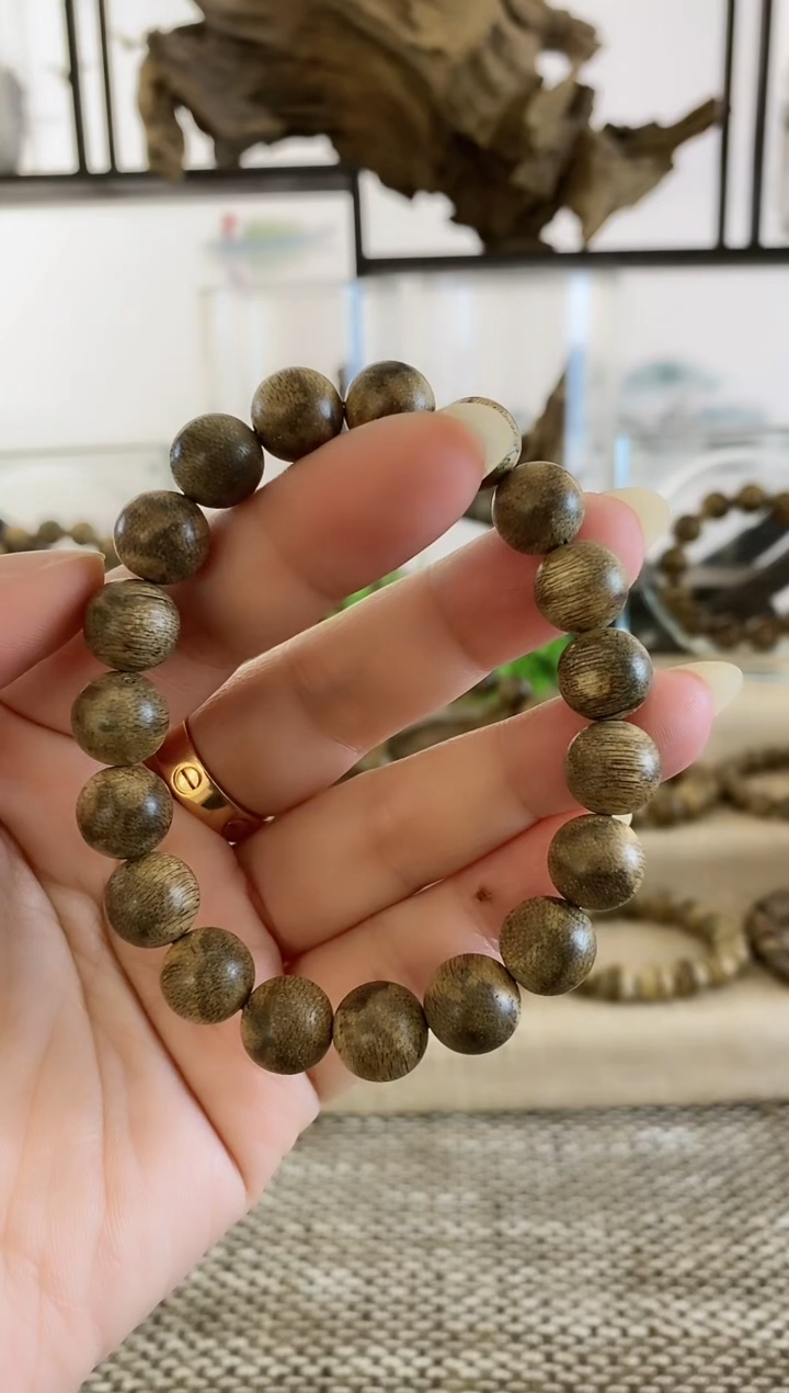 手串沉香正区万野水墨纹老料11+MM单圈