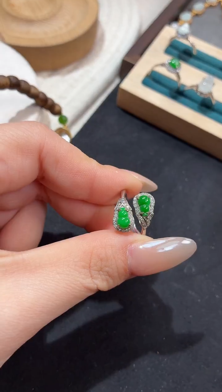 吊坠(不含链)银S925镶嵌翡翠戒指