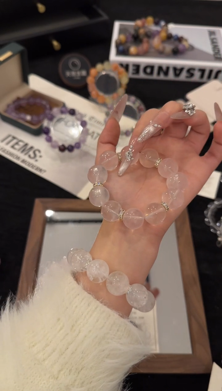 合金手链水晶粉水晶x3284