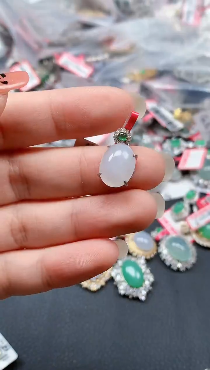 银S925镶嵌戒指翡翠天然A货缅甸翡翠