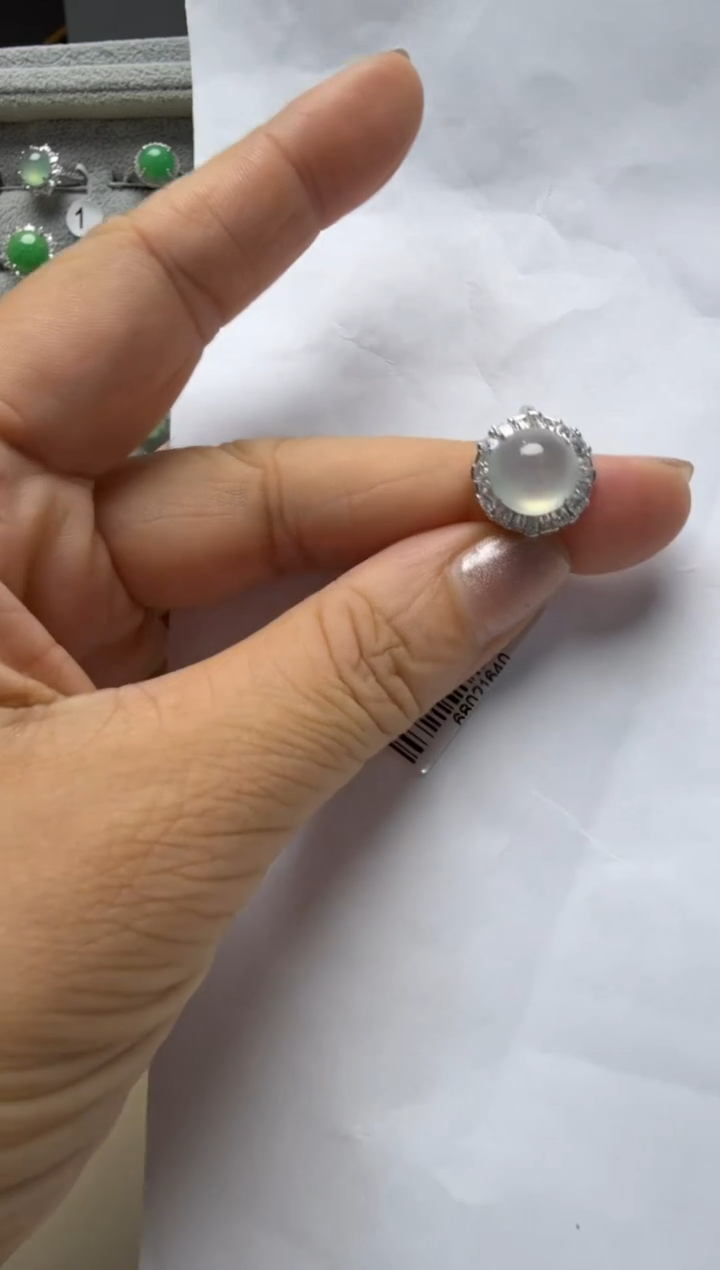 翡翠戒指银S925镶嵌925银镶缅甸A货翡翠戒指