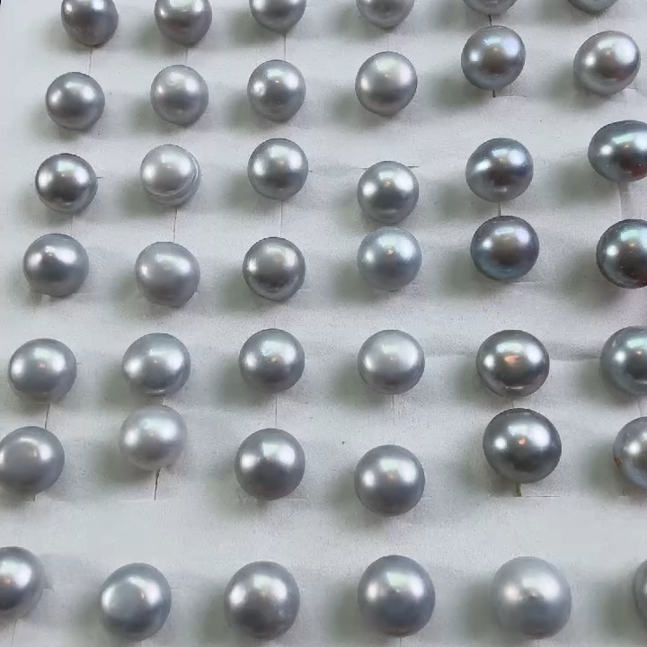 天然淡水珍珠耳钉银S925镶嵌耳钉灰色多样性发一对 微瑕