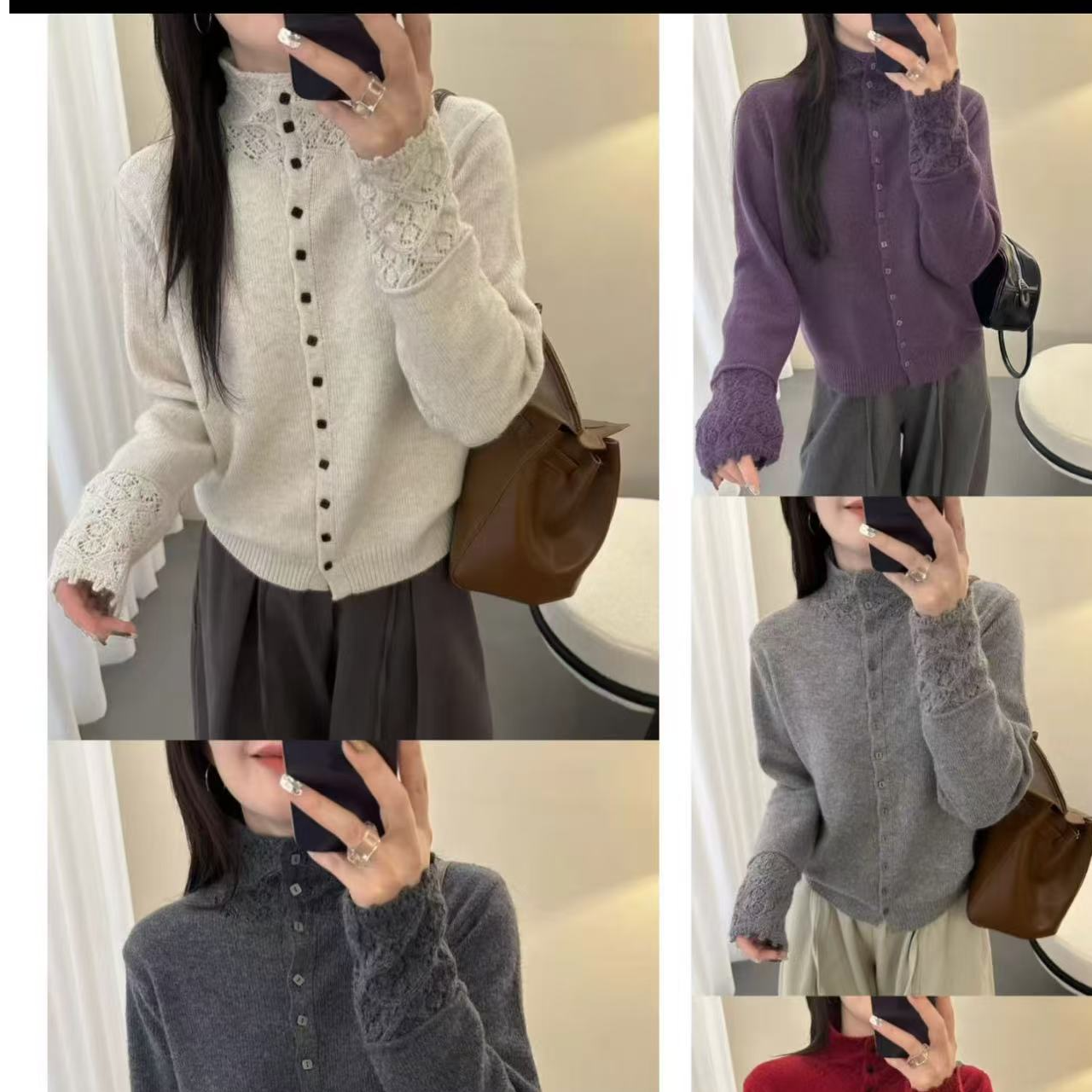 香香福利  蕾丝袖毛衣打底衫女