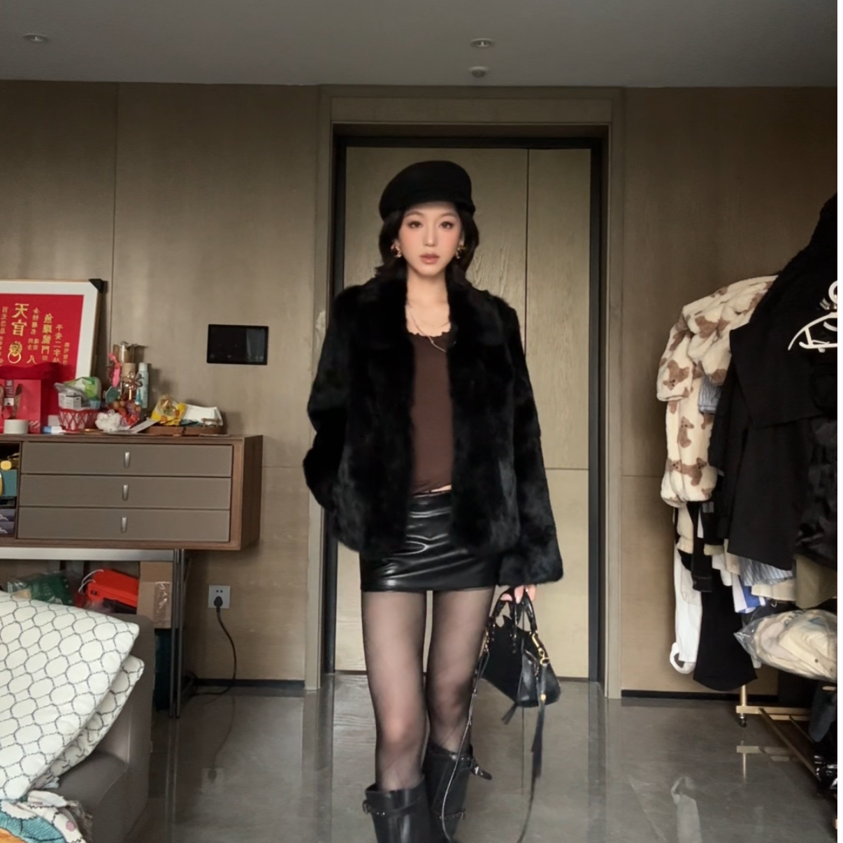 上东老钱兔毛皮毛一体洋气保暖加厚皮草外套