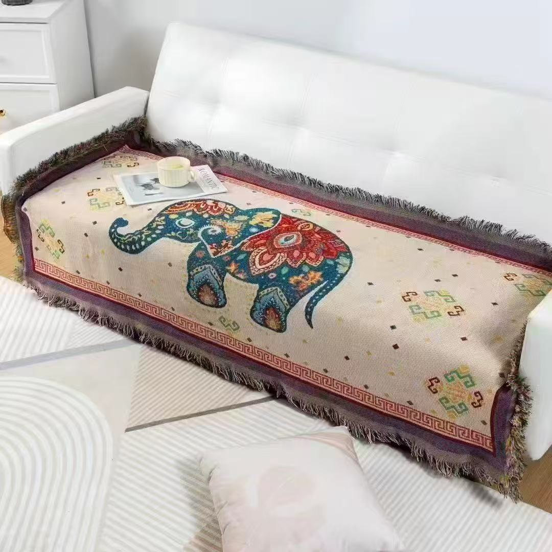 纯棉复古沙发巾--富贵象90*180