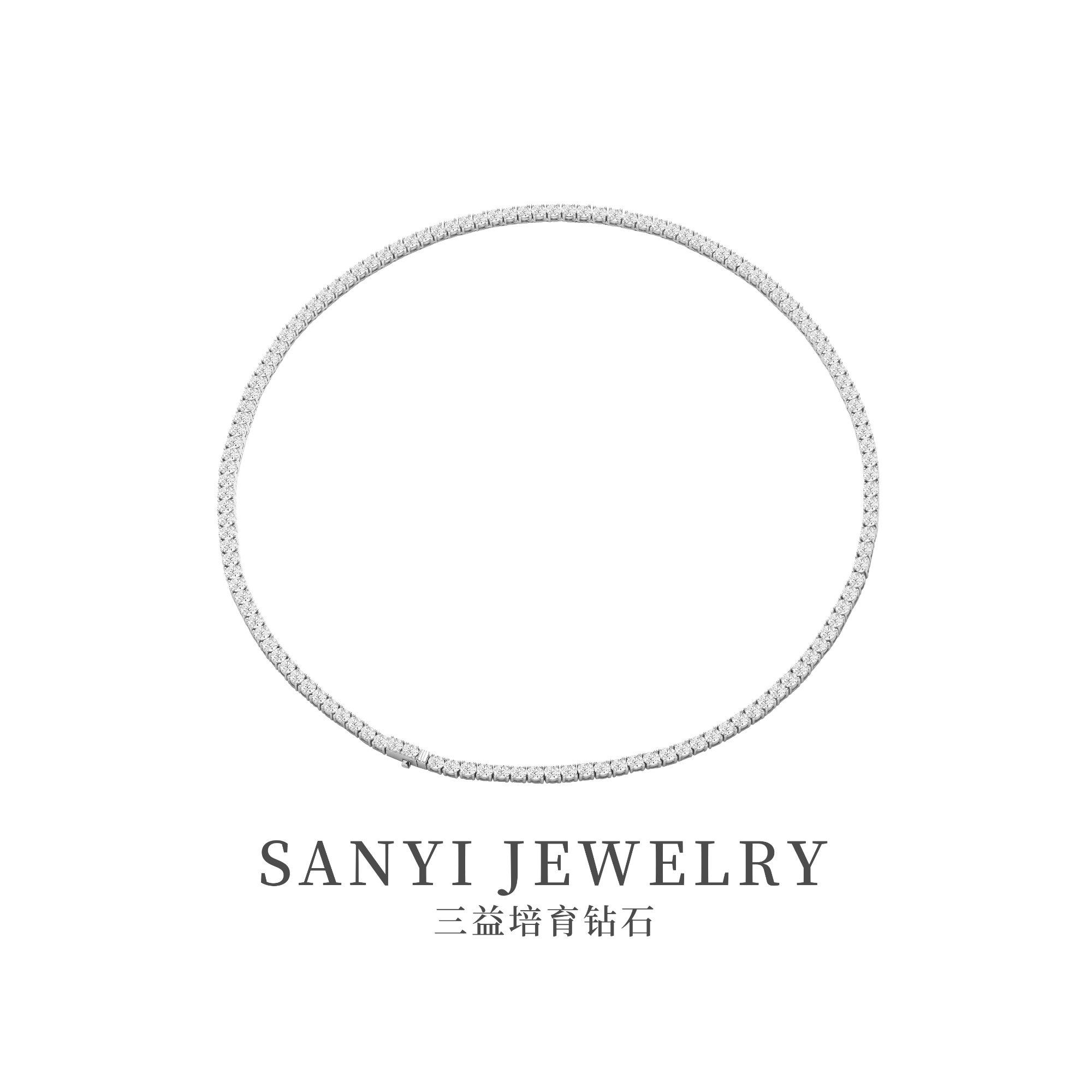 三益珠宝18K金【网球项链培育系列】轻奢百搭时尚满钻颈链