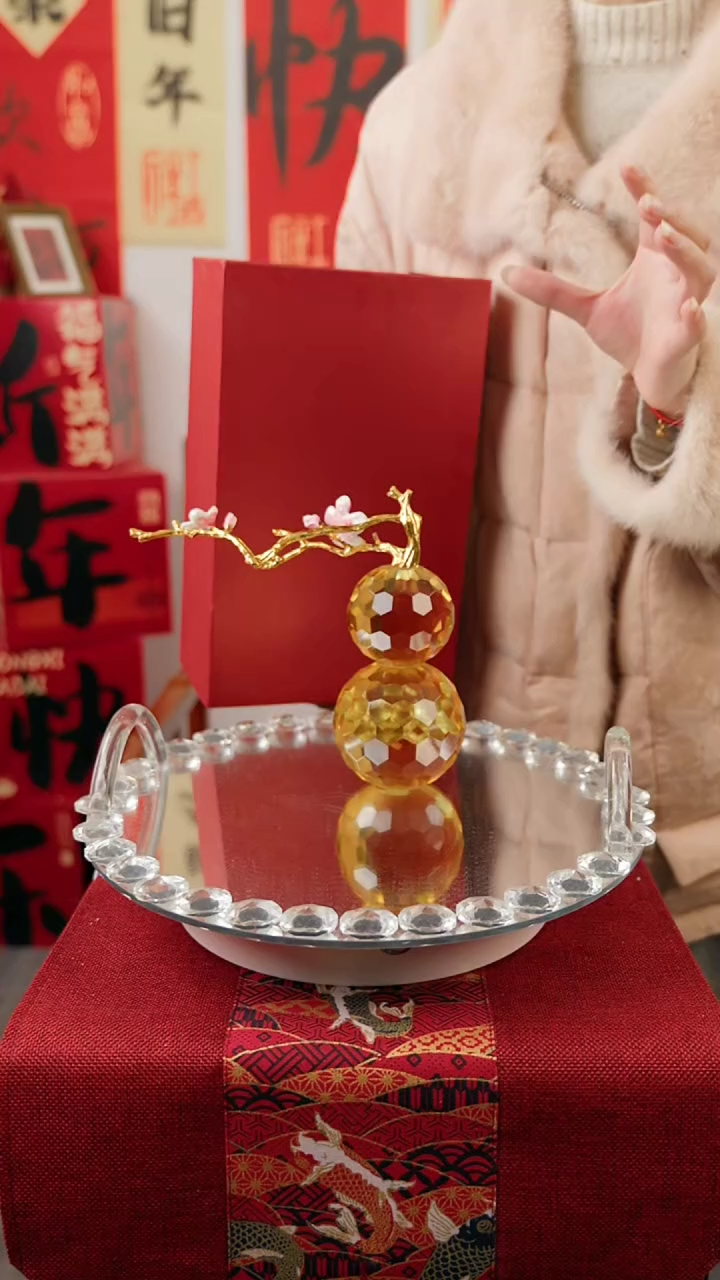 【闪购商品】金色K9水晶一枝梅葫芦摆件