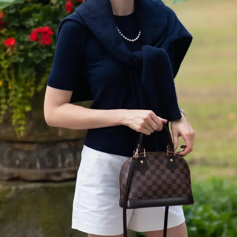 95新 LouisVuitton/路易威登 小花攀攀ALMA 贝壳包 BB 棕色棋盘格