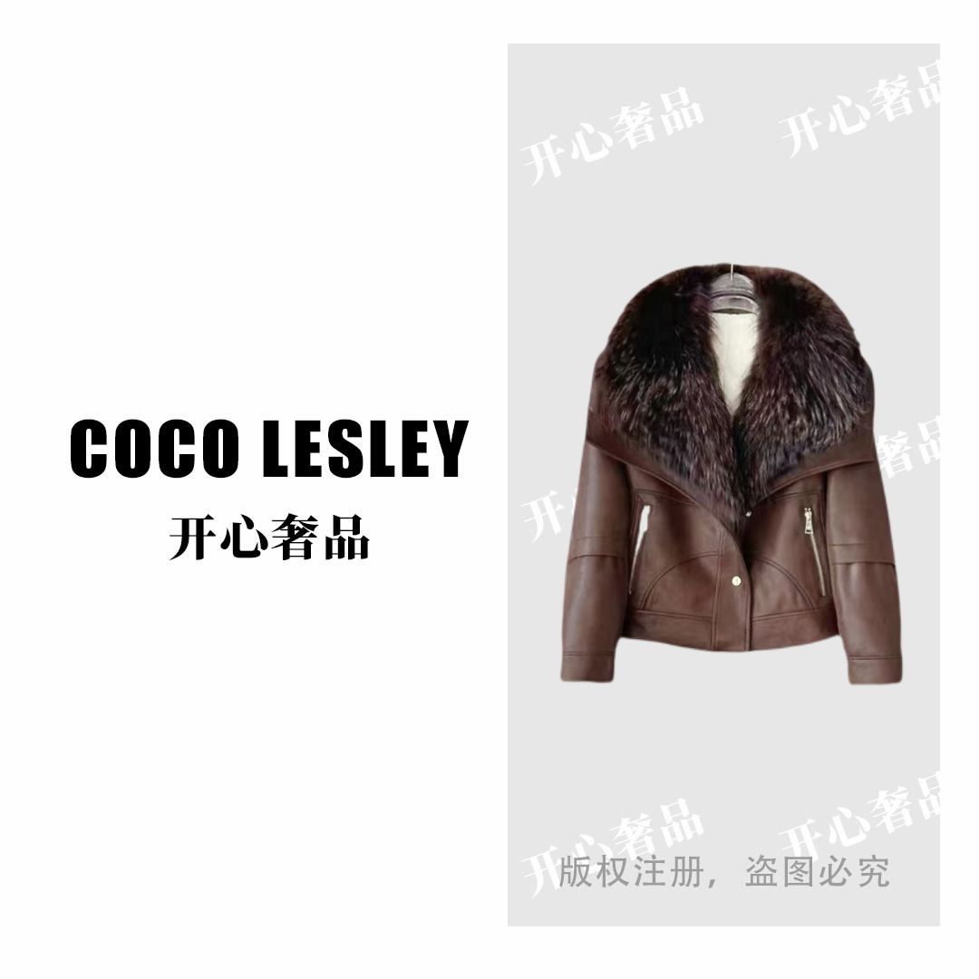 【开心奢品】冬季新款鹅绒服拼貉子毛领真皮草外套24009-