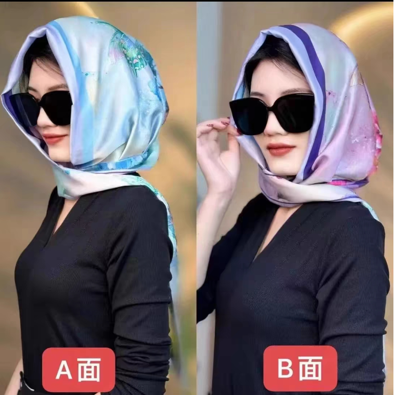 双层双色丝巾帽一套头巾围巾百变时尚围脖百搭户外遮脸围巾帽