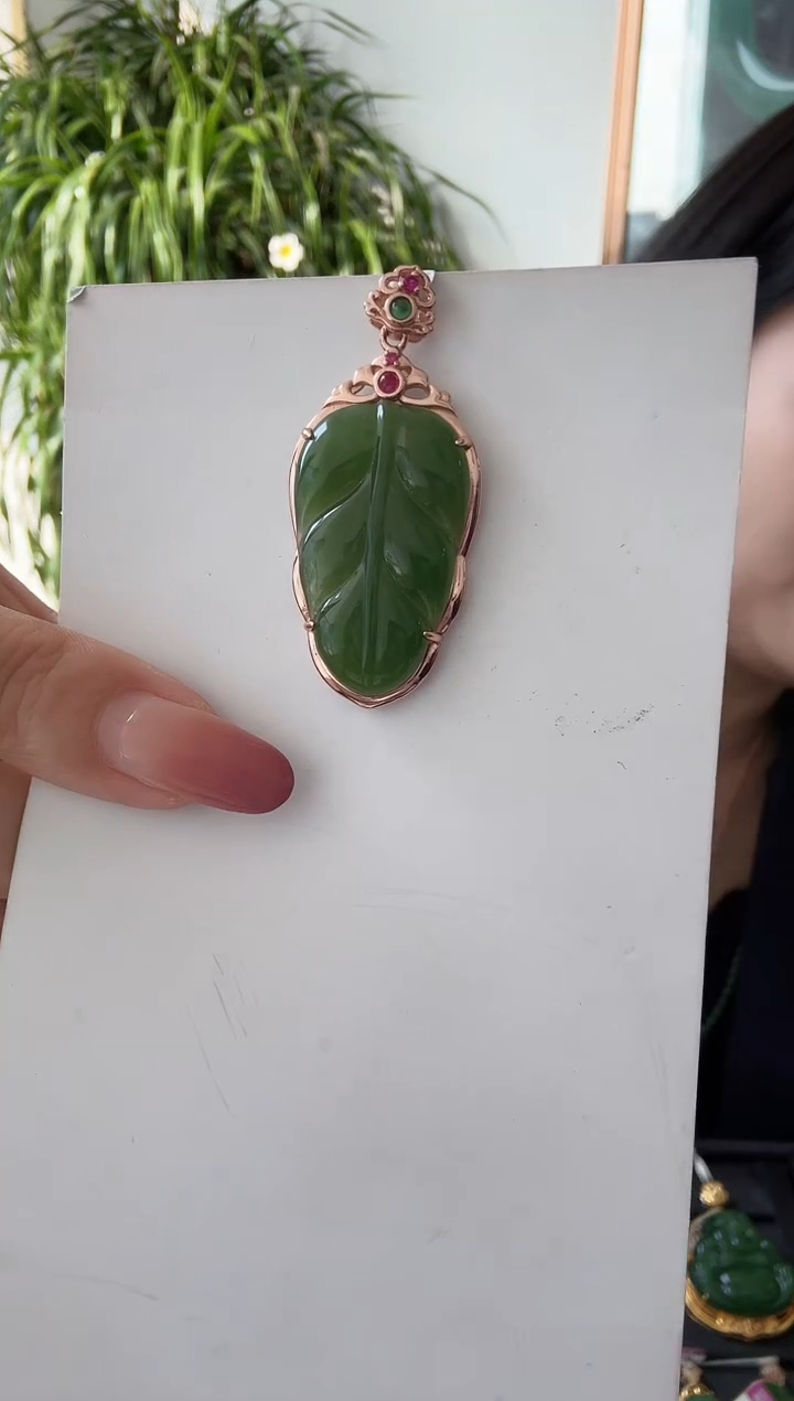 【闪购商品】和田玉Q银S925镶嵌叶子