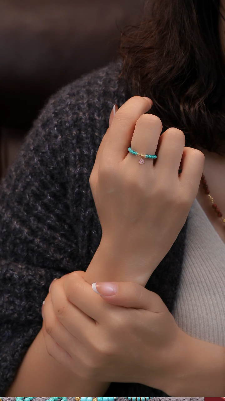 18K金镶嵌绿松石戒指1111