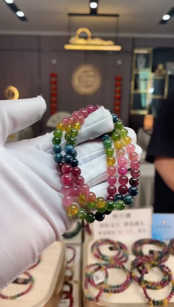 未镶嵌老矿碧玺彩虹三圈手串6mm+碧玺（多样性发一条） xion