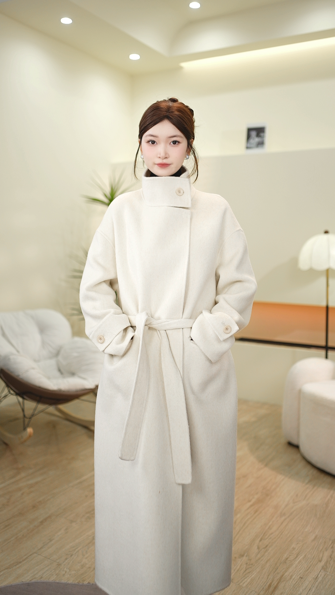 秋冬新款轻奢立领长款显瘦气质百搭韩版双面羊毛大衣2638