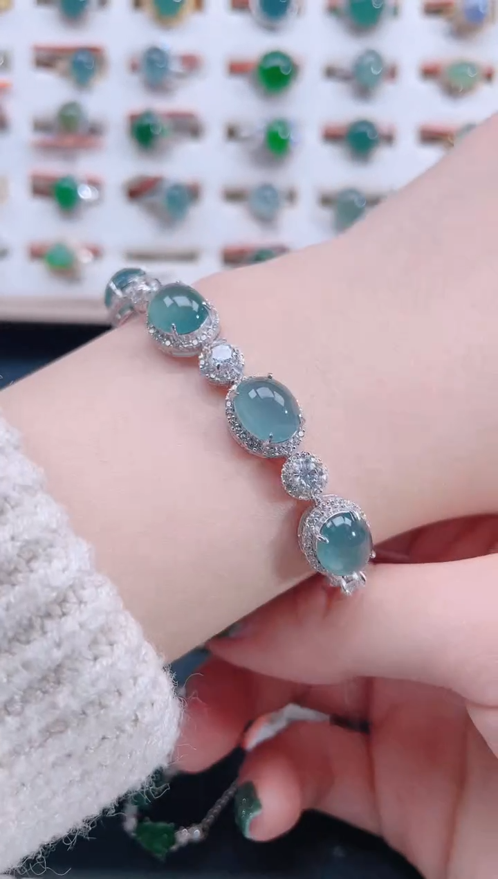 银S925镶嵌手链翡翠天然翡翠