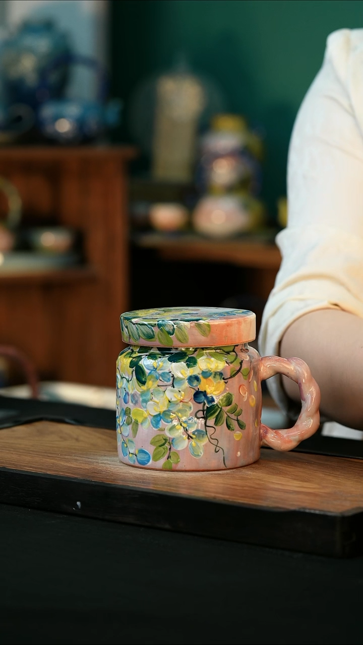 杯手绘心瓷陶瓷微瑕介意勿拍