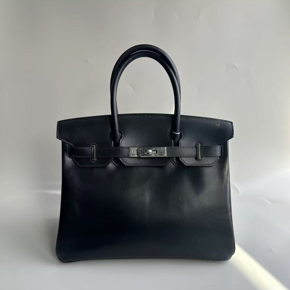 95新 Hermes/爱马仕  birkin30 黑银 box皮 框i刻